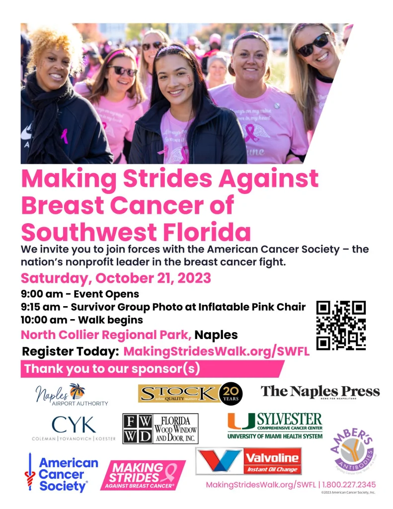 Making Strides Against Breast Cancer Poster for their event on October 21st, 2023