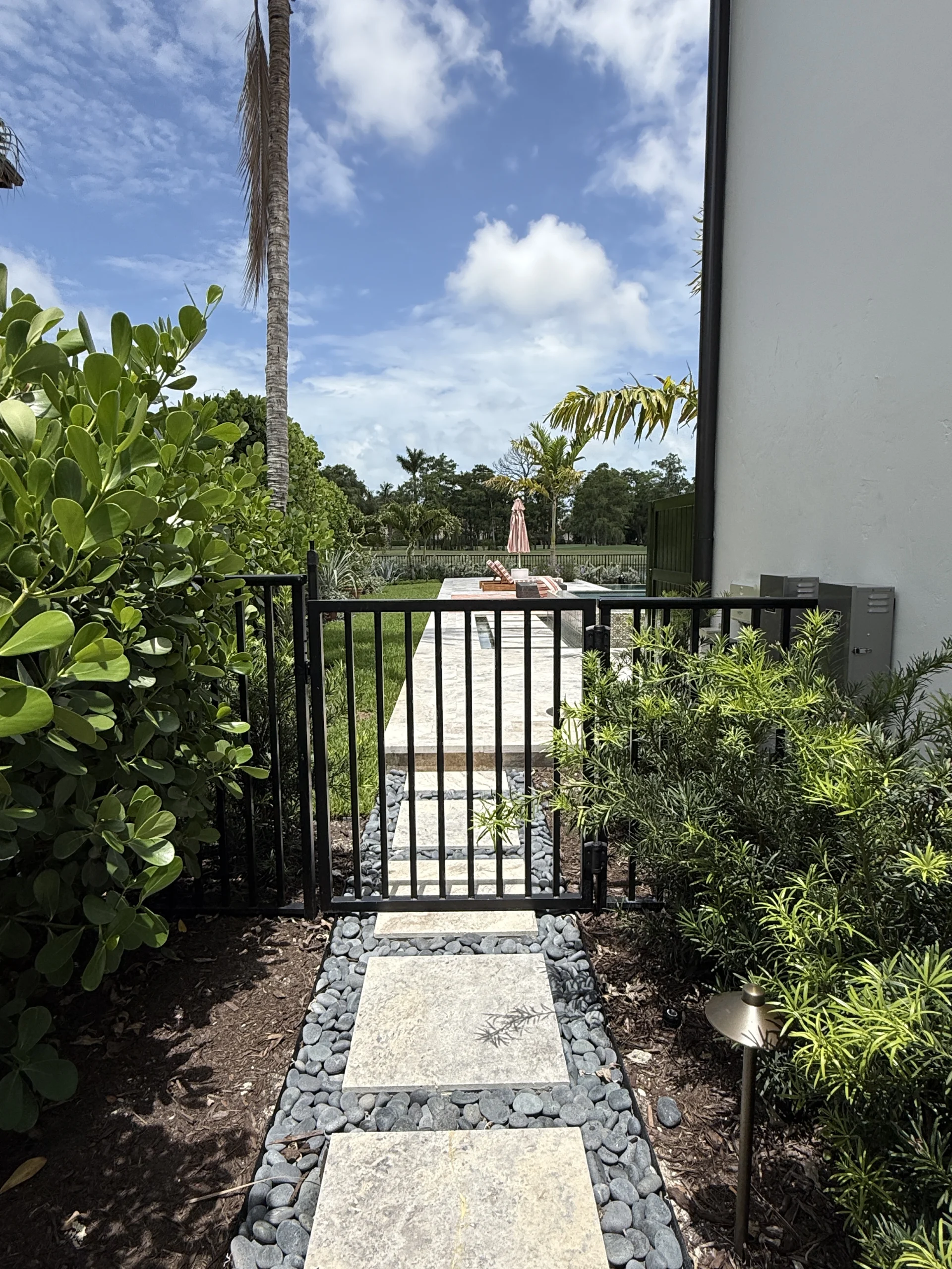 Paterra Custom Homes – Pool Gate Aluminum pool gate with safety hardware fabricated for Paterra Custom Homes